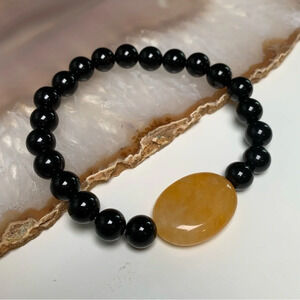Artisan 8mm Onyx and Golden Jade Stretch Beaded Bracelet